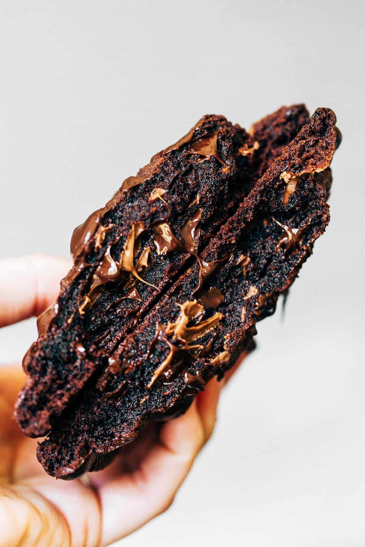 Inside a double chocolate chip cookie