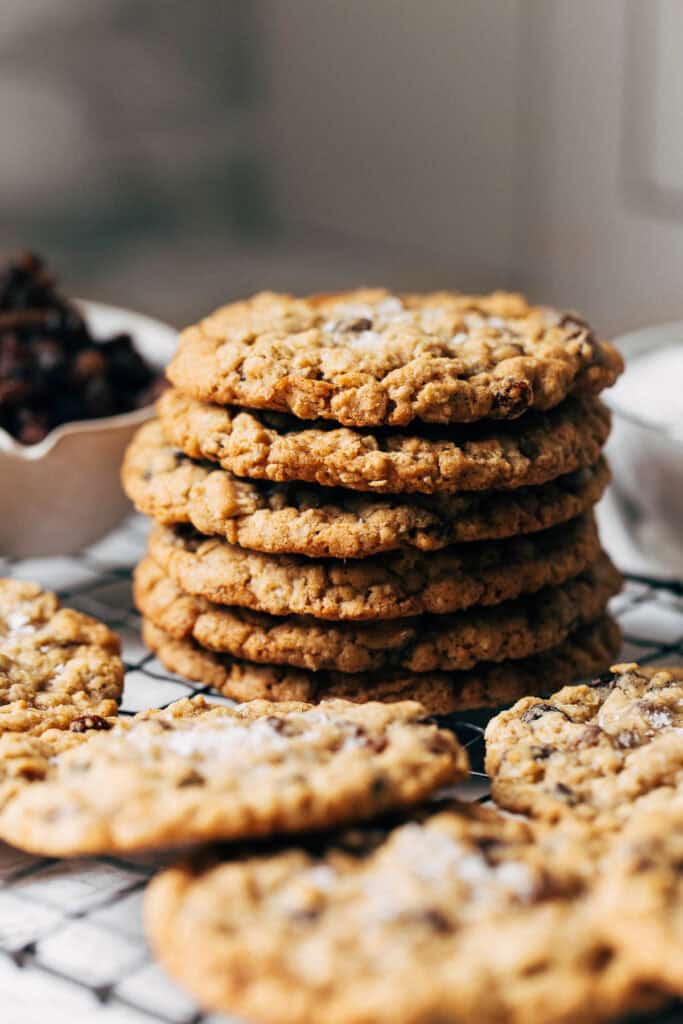 stack of oatmeal raisin cookies