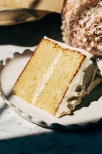 close up on vanilla layer cake slice