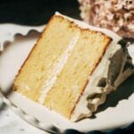 close up on vanilla layer cake slice