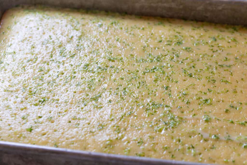 coconut milk soaked into a lime sheet cake