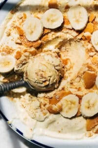 a scoop from a dish of banana pudding ice cream