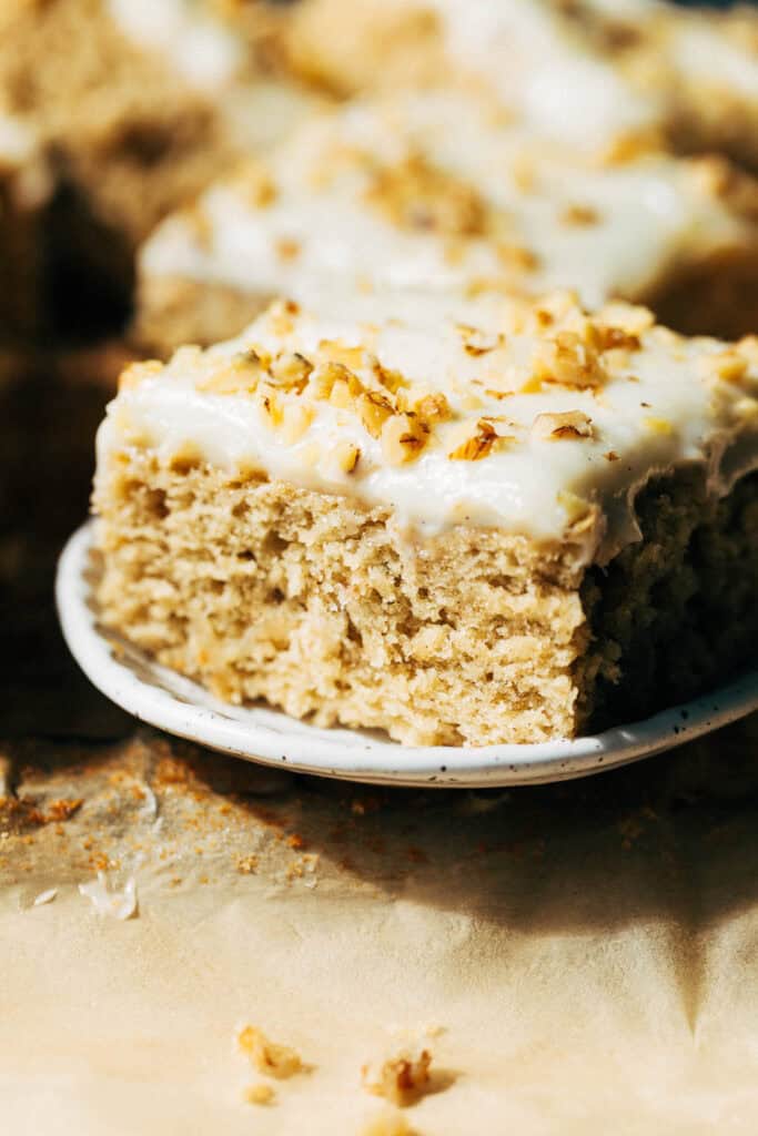 slice of banana sheet cake