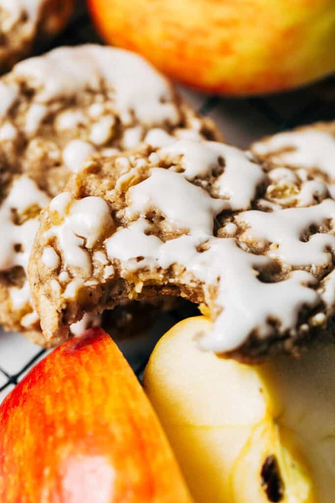 bite shot of iced apple cookie