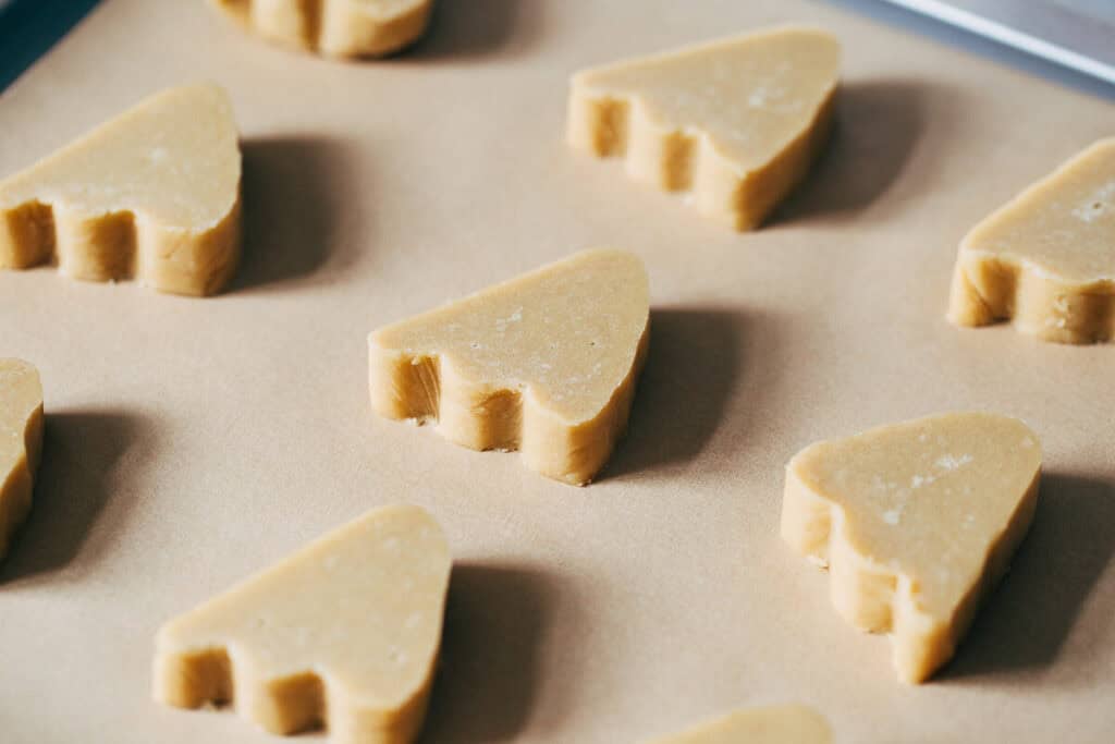 process shot of sliced ghost cookie dough