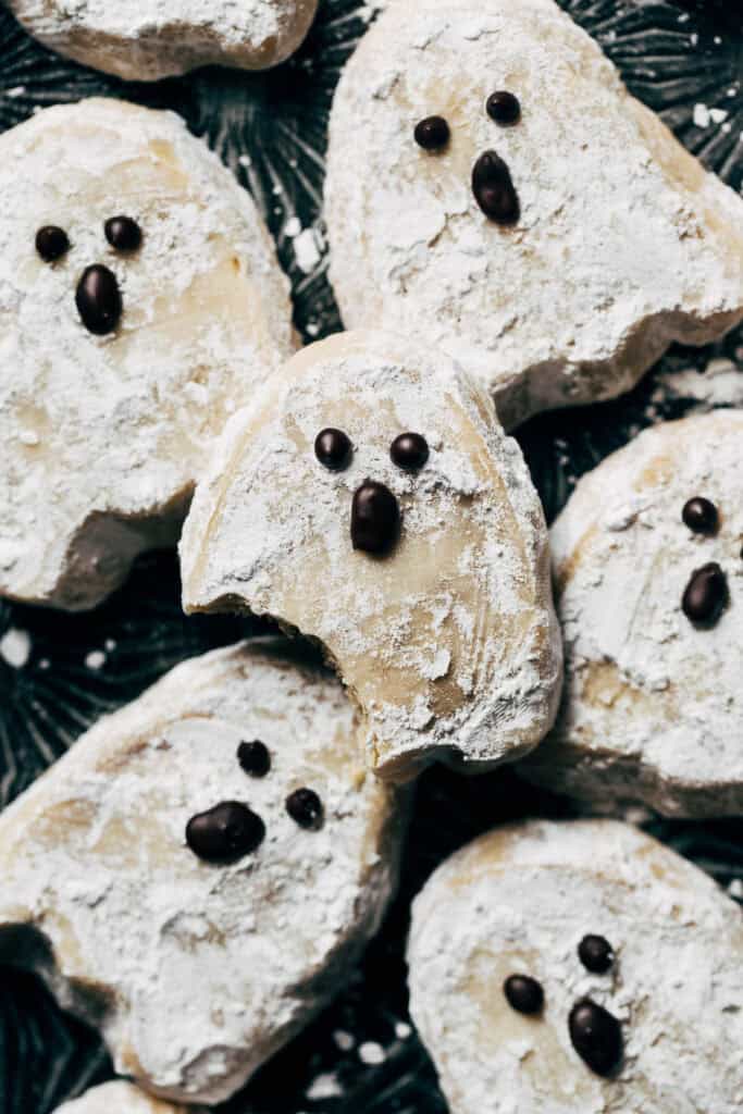 bite shot of ghost cookies