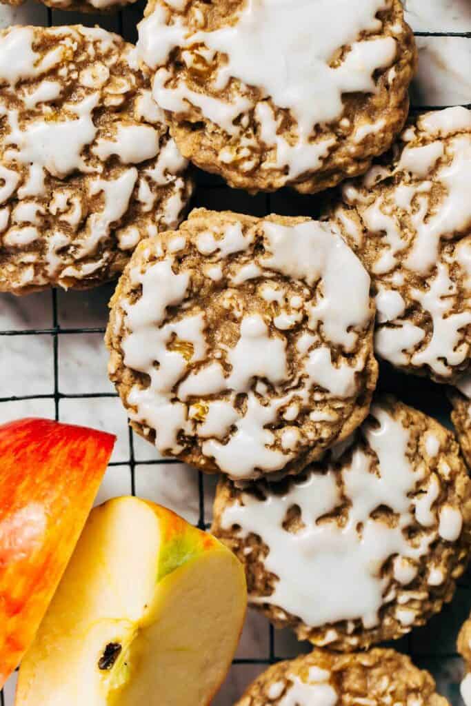 close up on iced apple cookies