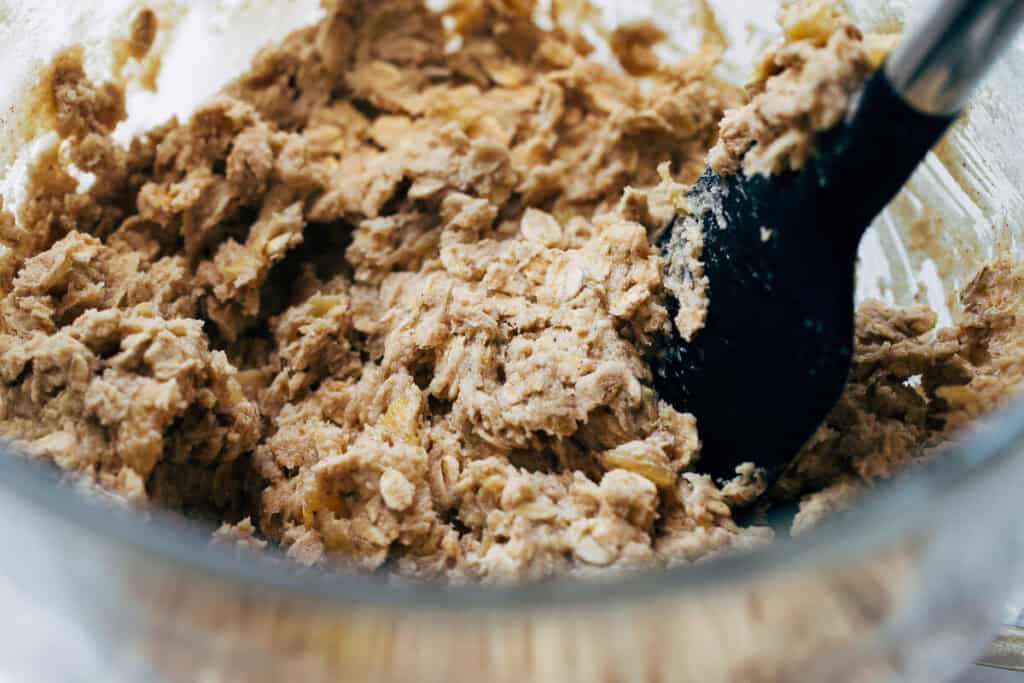 process shot mixing oatmeal apple cookie dough