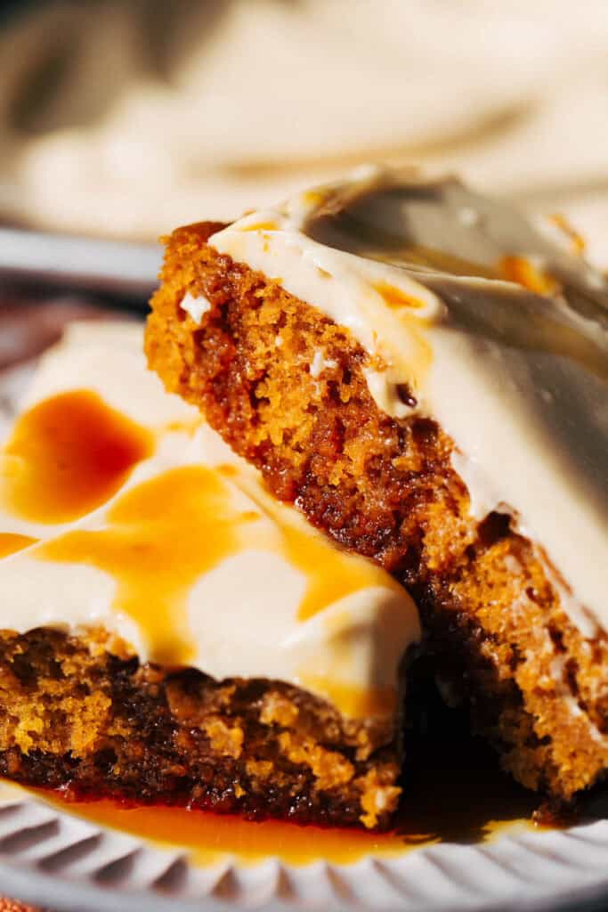 inside sliced burnt sugar pumpkin bars