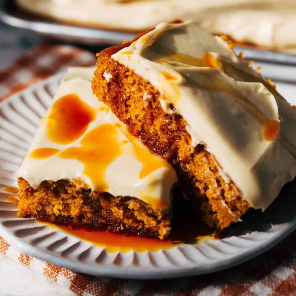 sliced and stacked burnt sugar pumpkin bars