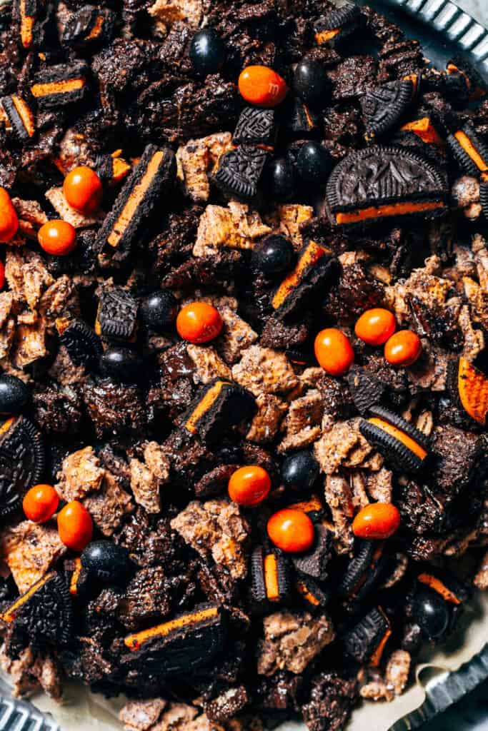 halloween snack mix on a platter