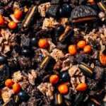 close up on halloween snack mix