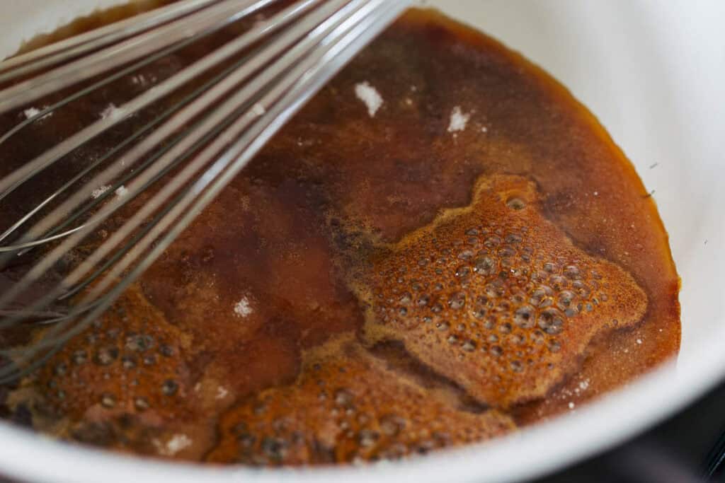 process shot melting sugar in a pot