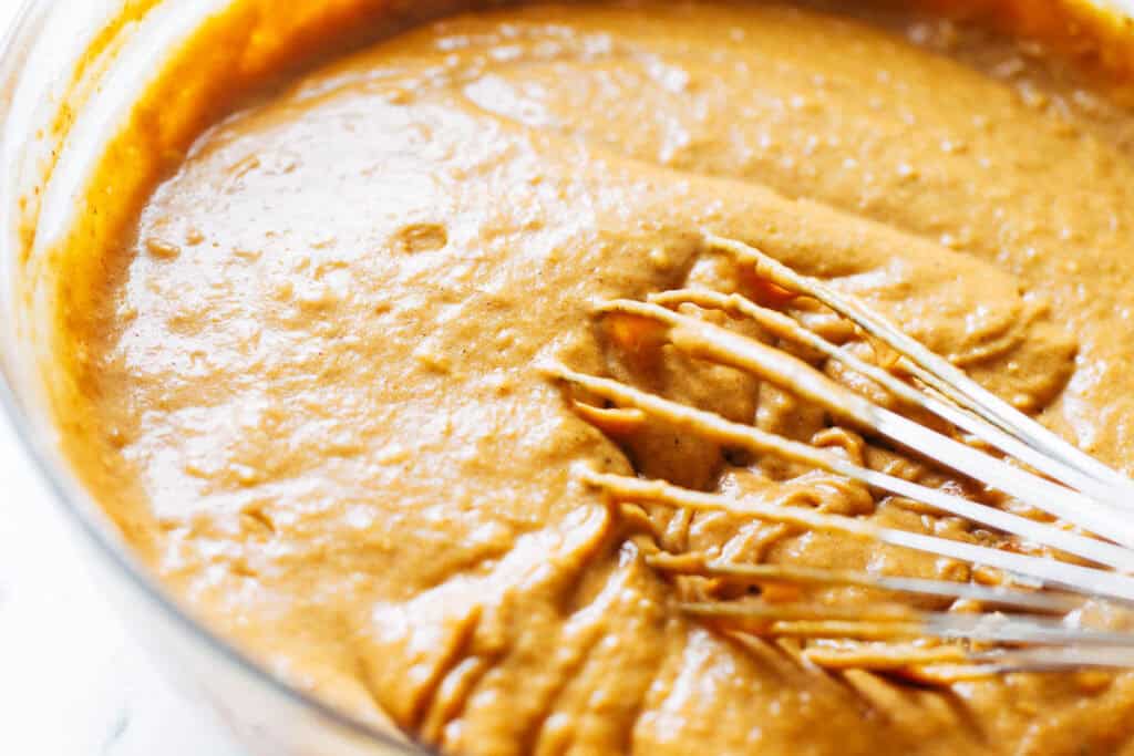 process shot mixing pumpkin bar batter