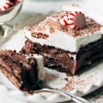 bite shot of chocolate peppermint pudding cake