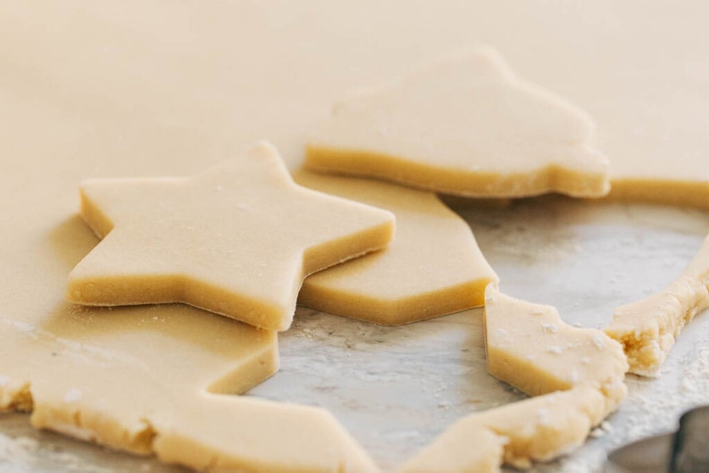 process shot of cut out sugar cookie dough