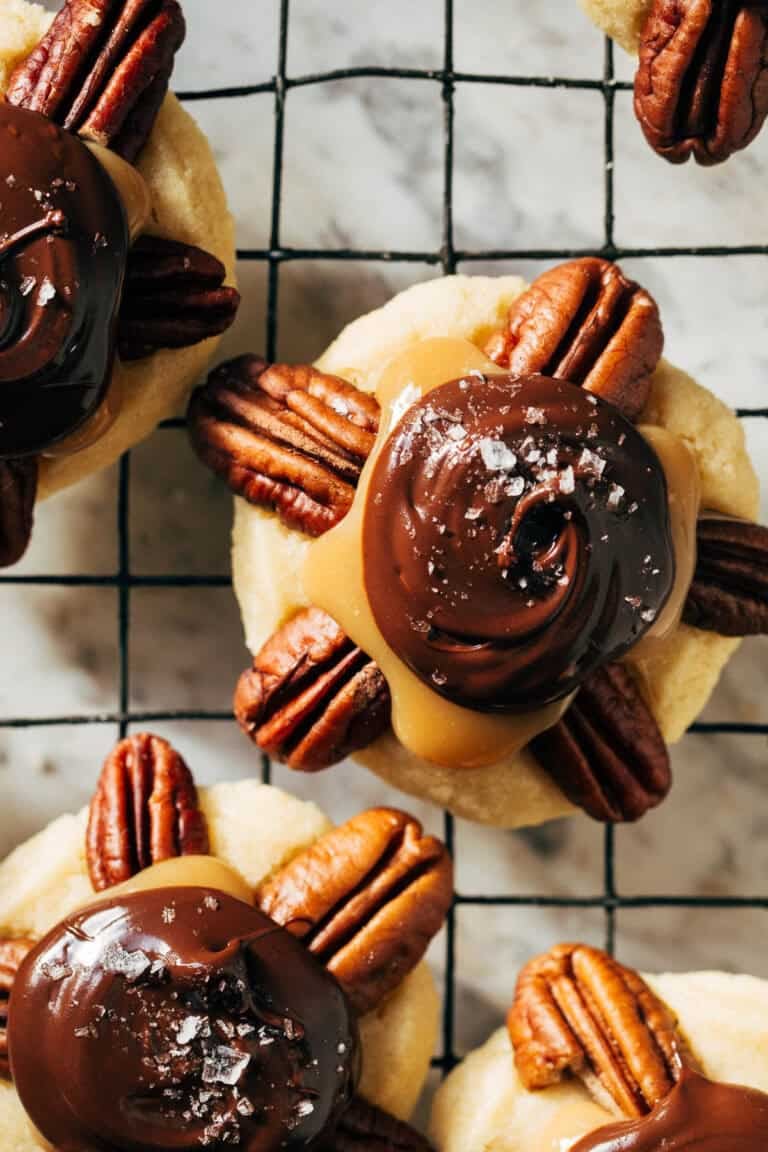 overhead shot of a shortbread turtle cookie
