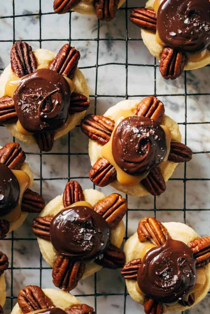 overhead shot of shortbread turtle cookies