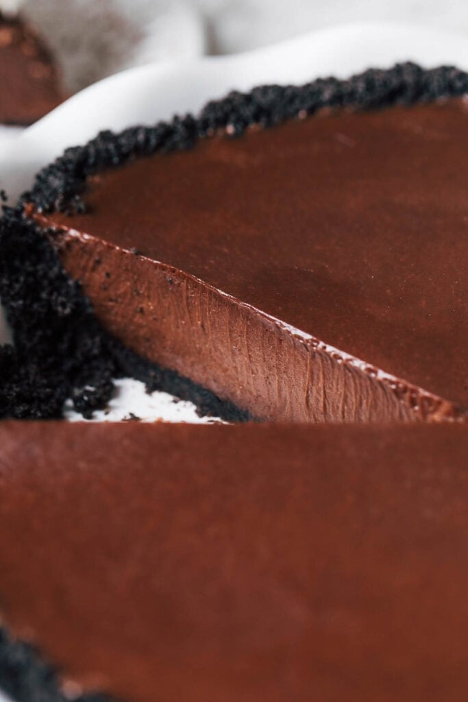 inside a sliced chocolate pie