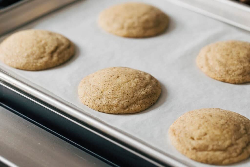 process shot of freshly baked sugar cookies
