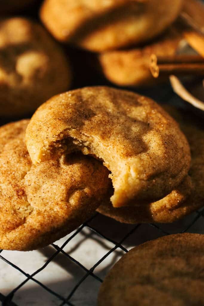 bite shot of snickerdoodle cookie