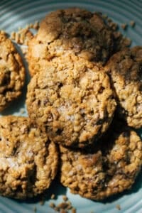 close up on toasted milk chocolate cowboy cookies