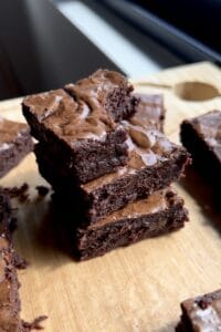 stacked fudge brownies