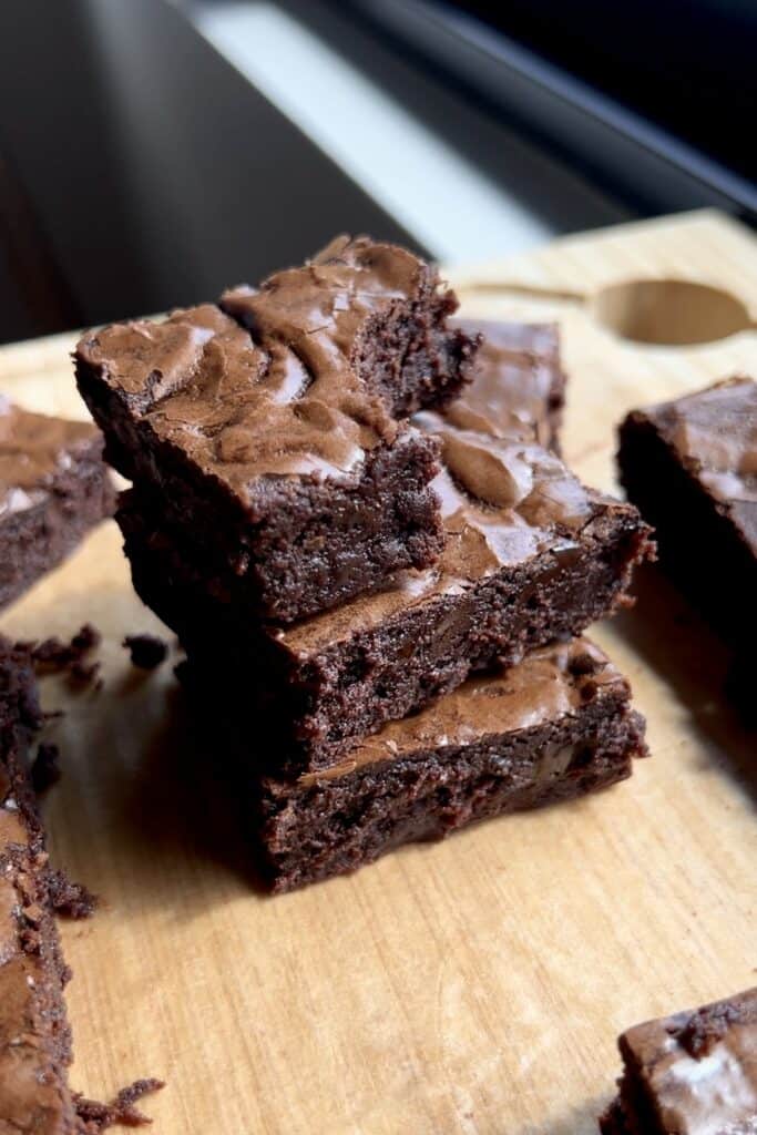 stacked fudge brownies