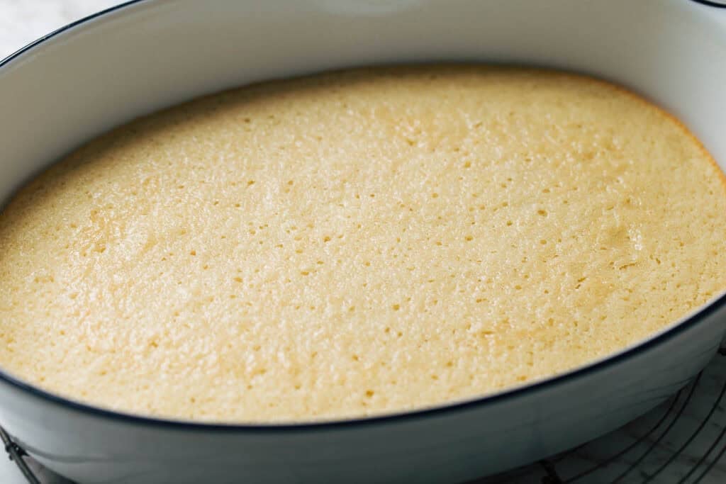 process shot of baked vanilla cake