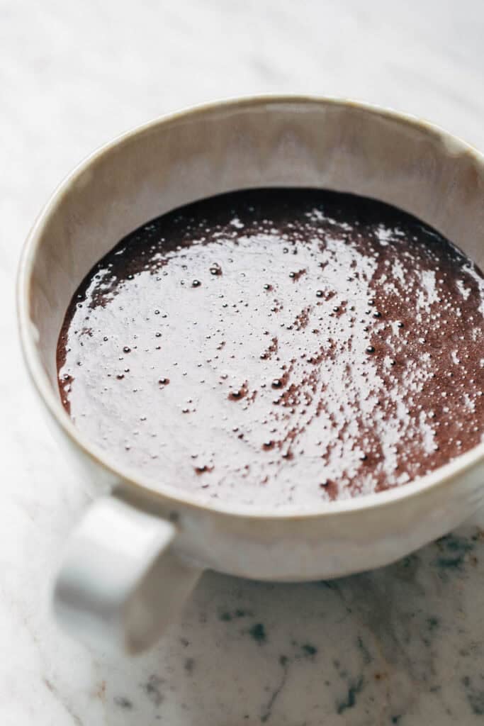 process shot of chocolate mug cake batter