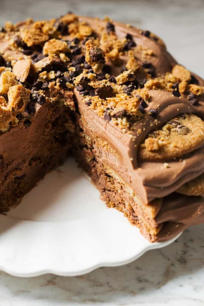inside a chocolate mousse cookie cake
