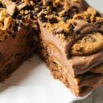 inside a sliced chocolate mousse cookie cake