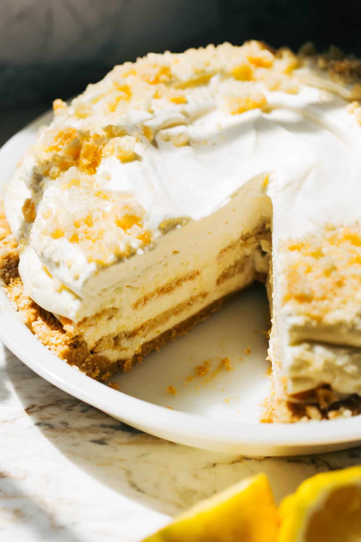 inside no bake lemon cookie pie