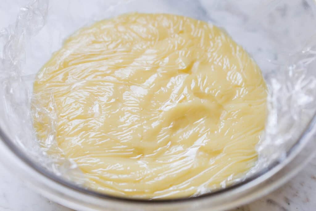 process shot covered bowl of pudding