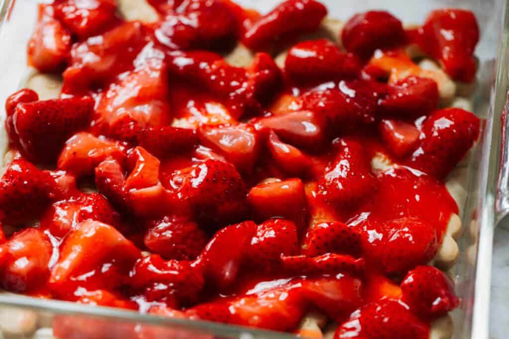 process shot of strawberry filling layer