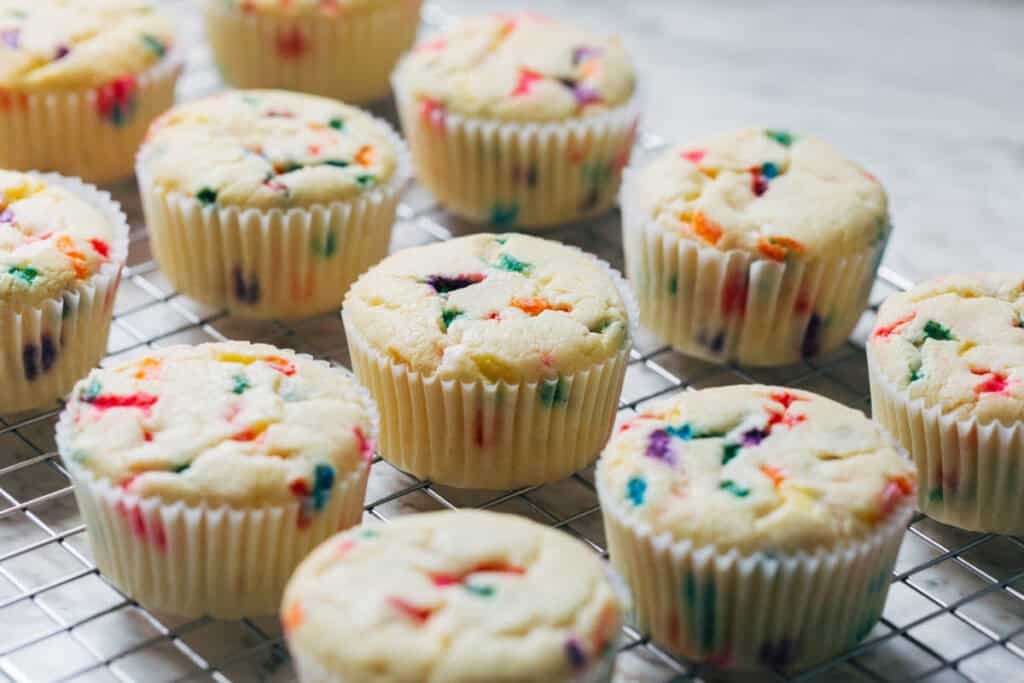 process shot of baked funfetti cupcakes