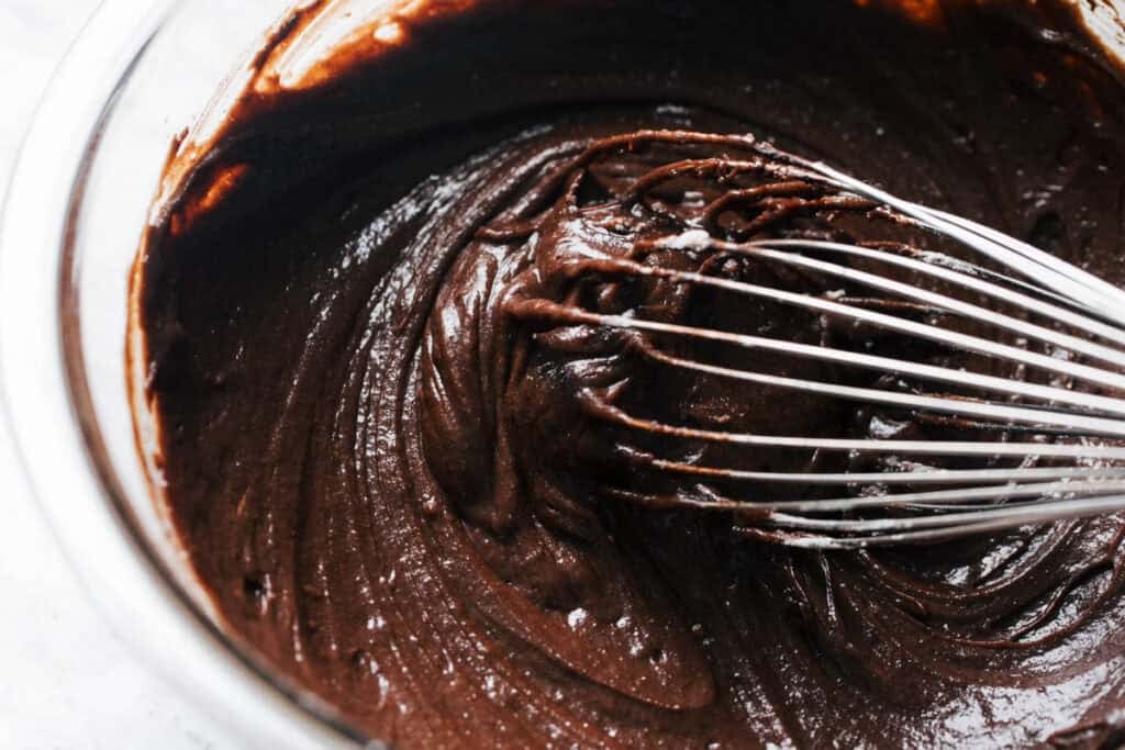 process shot mixing chocolate cake batter