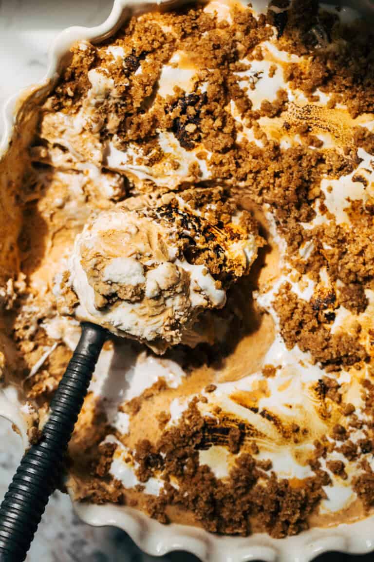 scooping toasted marshmallow pumpkin ice cream
