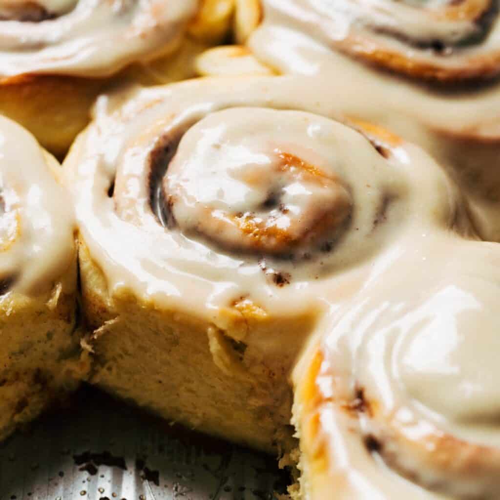 maple cinnamon rolls close up